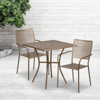 Flash Furniture CO-28SQ-02CHR2-GD-GG 28" Square Table Set with 2 Square Back Chairs in Gold